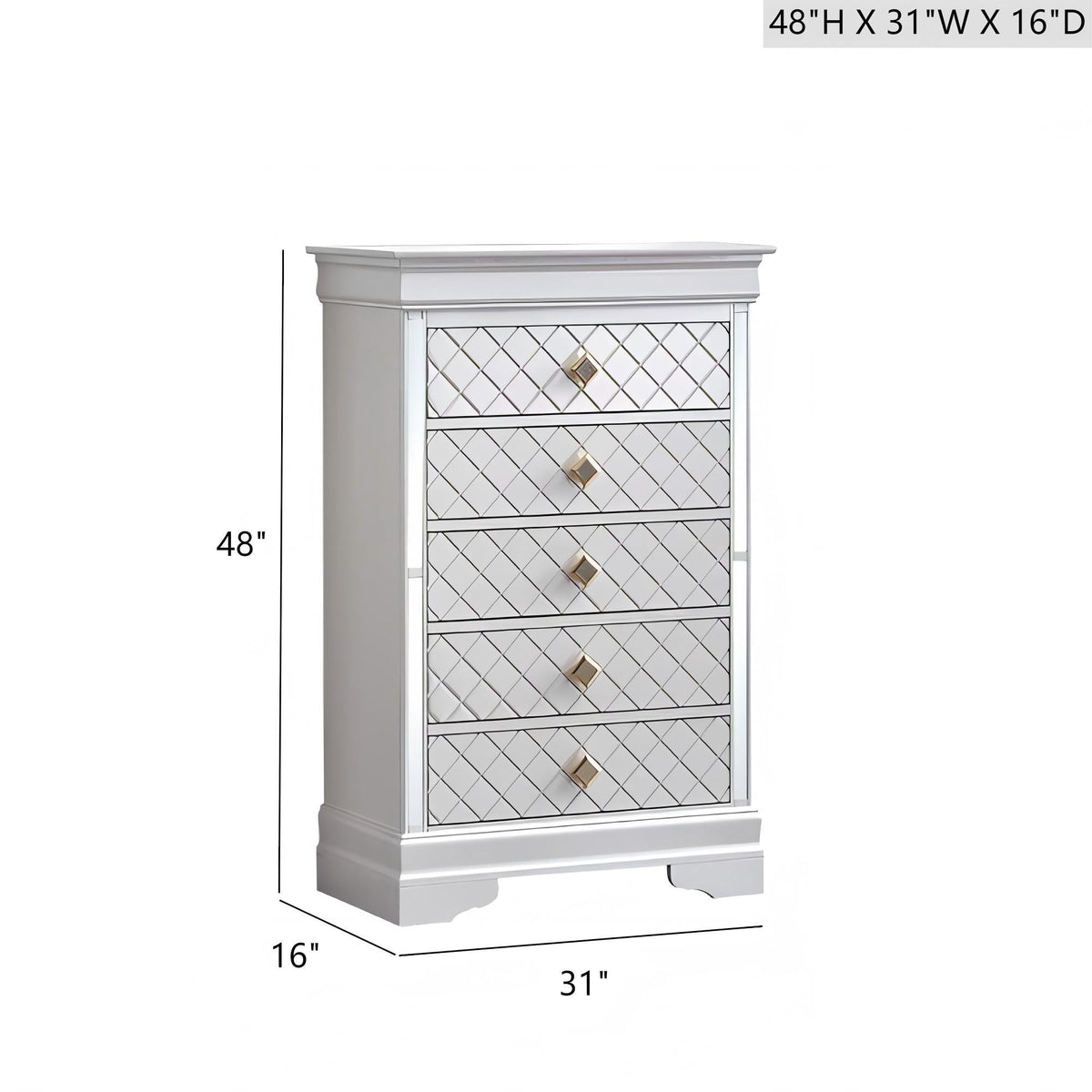 Embossed X Design Accent Chest crystal pulls pearl silver mirrored drawers HouseOfZazla on Tampa Home & Garden Store