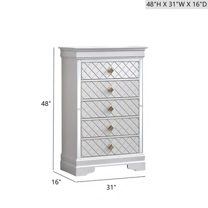 Embossed X Design Accent Chest crystal pulls pearl silver mirrored drawers HouseOfZazla on Tampa Home & Garden Store