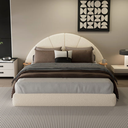 Queen arched beige upholstered bed with floor-standing design and two tables HouseOfZazla on Tampa Home & Garden Store