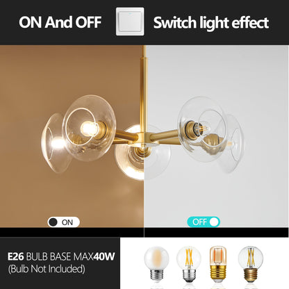 Chandelier 26in Modern Gold 5-Light Sputnik with Clear Glass Shades HouseOfZazla on Tampa Home & Garden Store