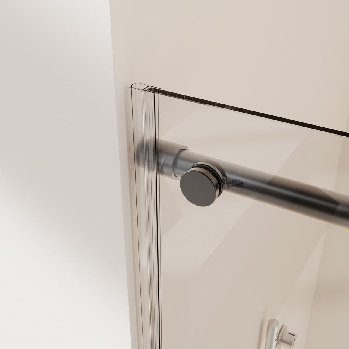 Frameless single sliding shower door with chrome rail and roller hardware on Tampa Home & Garden Store