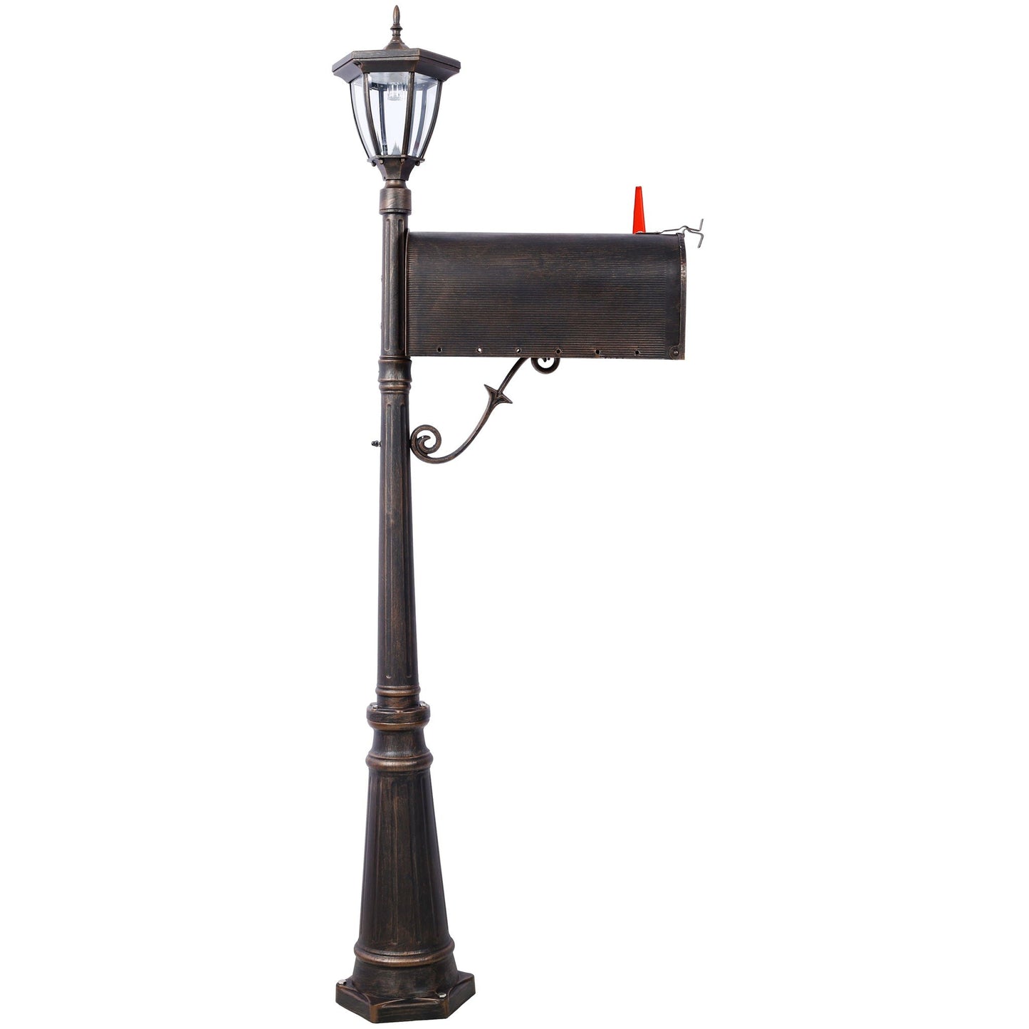 Mailbox Stratford heavy-duty aluminum with post and solar light brown, fluted base on Tampa Home & Garden Store