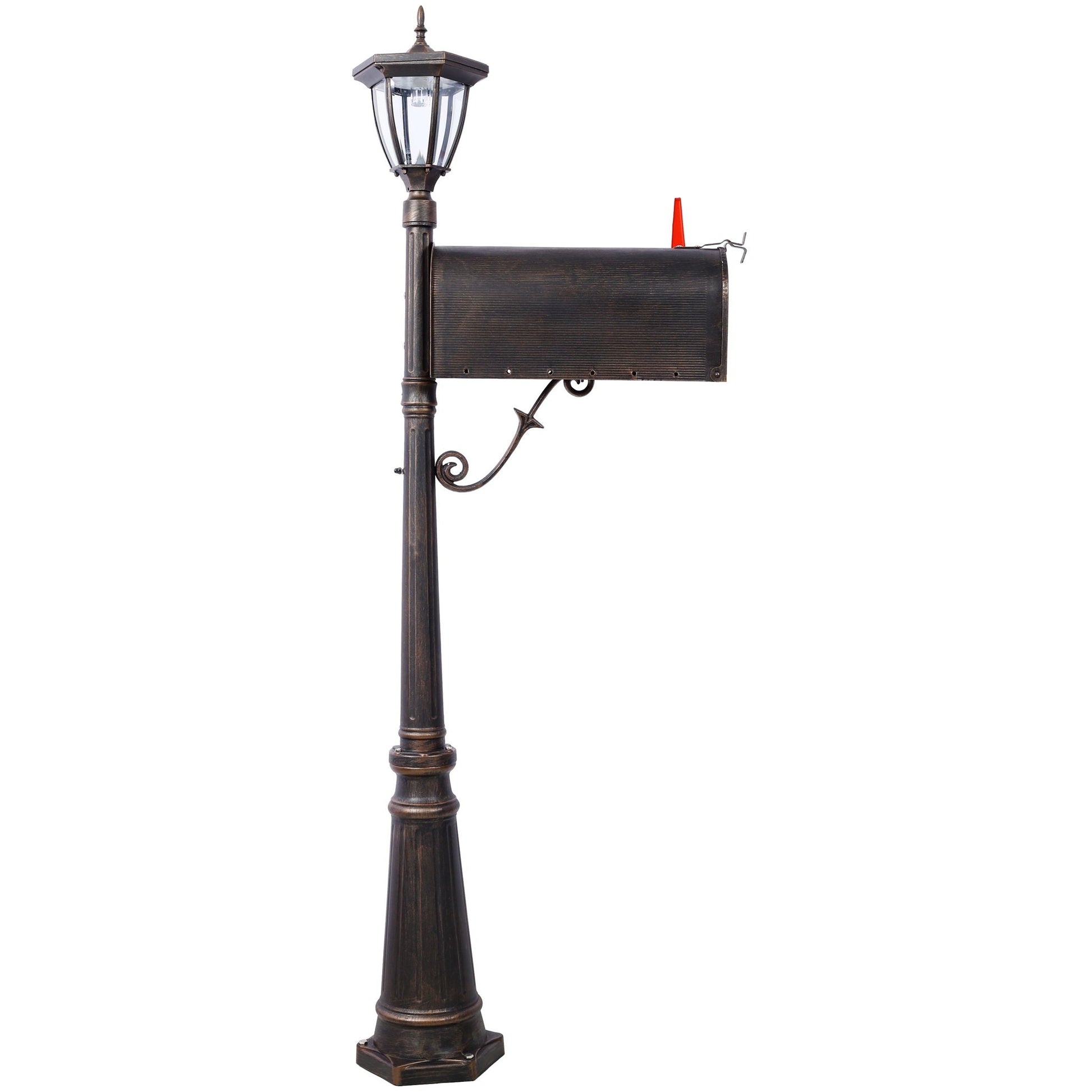 Mailbox Stratford heavy-duty aluminum with post and solar light brown, fluted base on Tampa Home & Garden Store