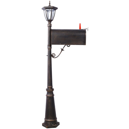 Mailbox Stratford heavy-duty aluminum with post and solar light brown, fluted base on Tampa Home & Garden Store