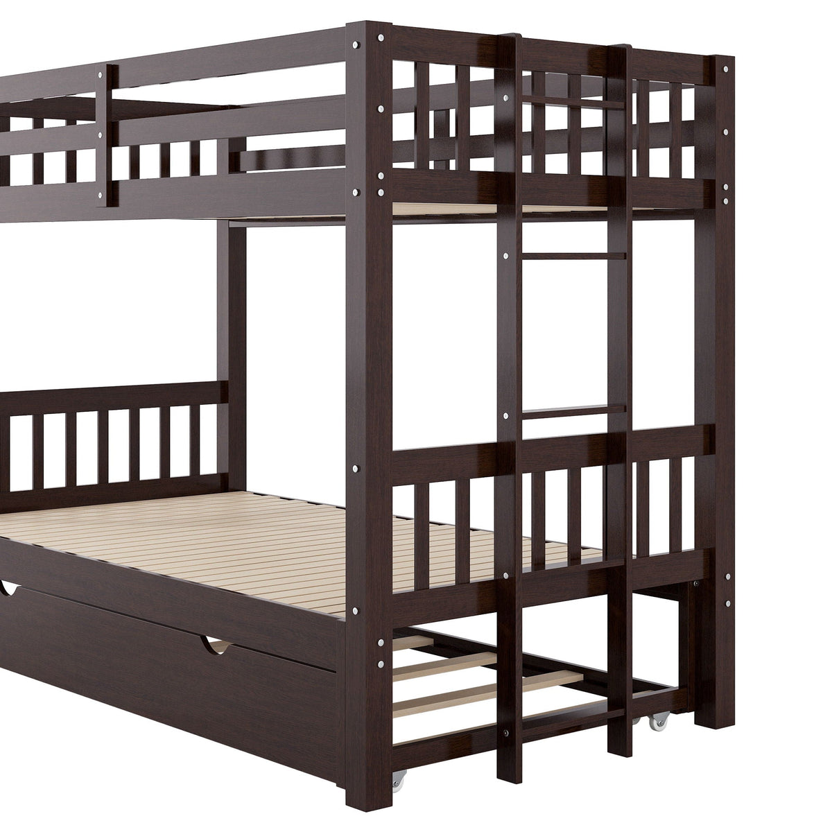 Smooth Mobility Bunk Bed With Trundle by HouseOfZazla dark espresso wood bunk with ladder on Tampa Home & Garden Store