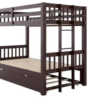 Smooth Mobility Bunk Bed With Trundle by HouseOfZazla dark espresso wood bunk with ladder on Tampa Home & Garden Store