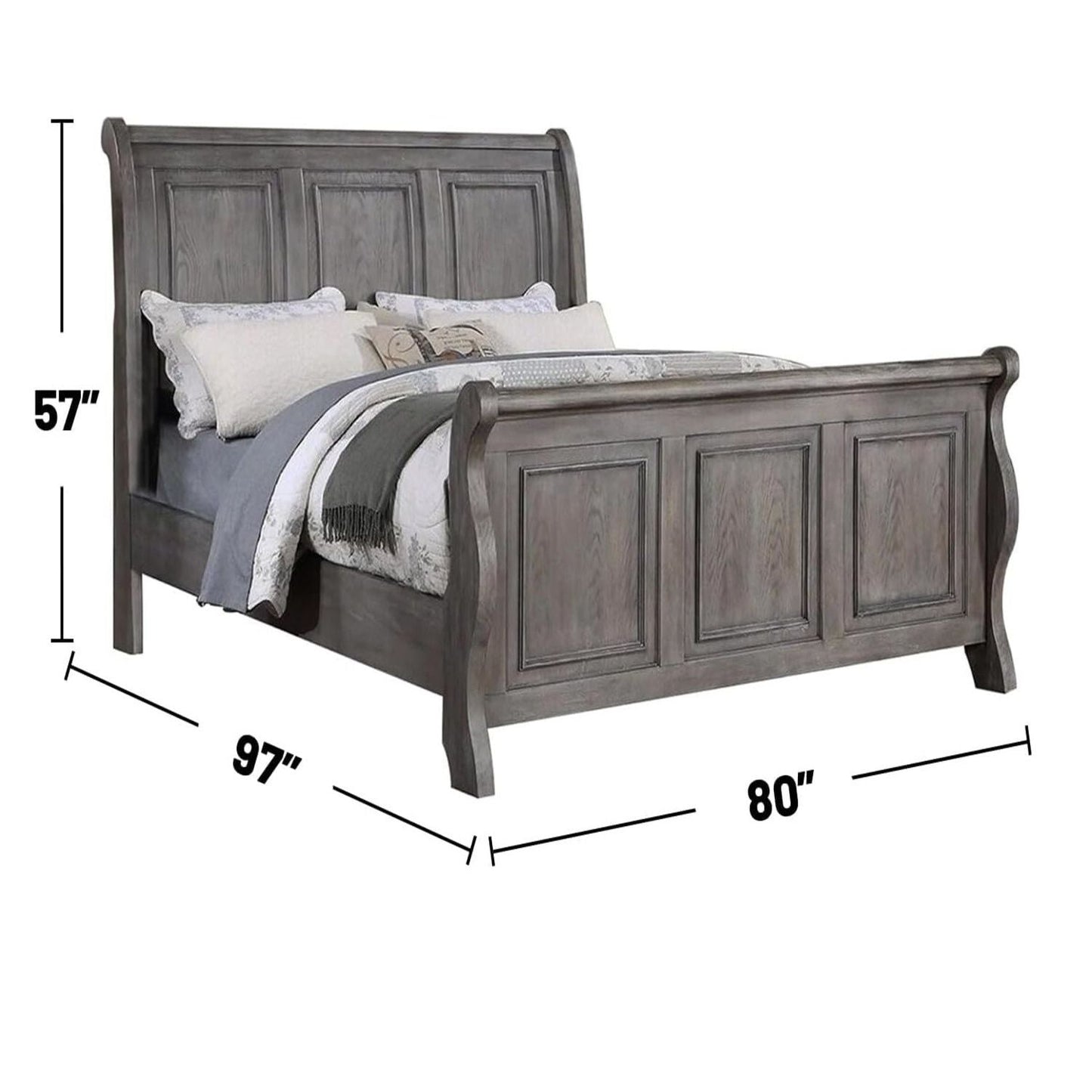 3 Piece Bedroom Set bed with curved headboard and footboard in gray wood by HouseOfZazla on Tampa Home & Garden Store