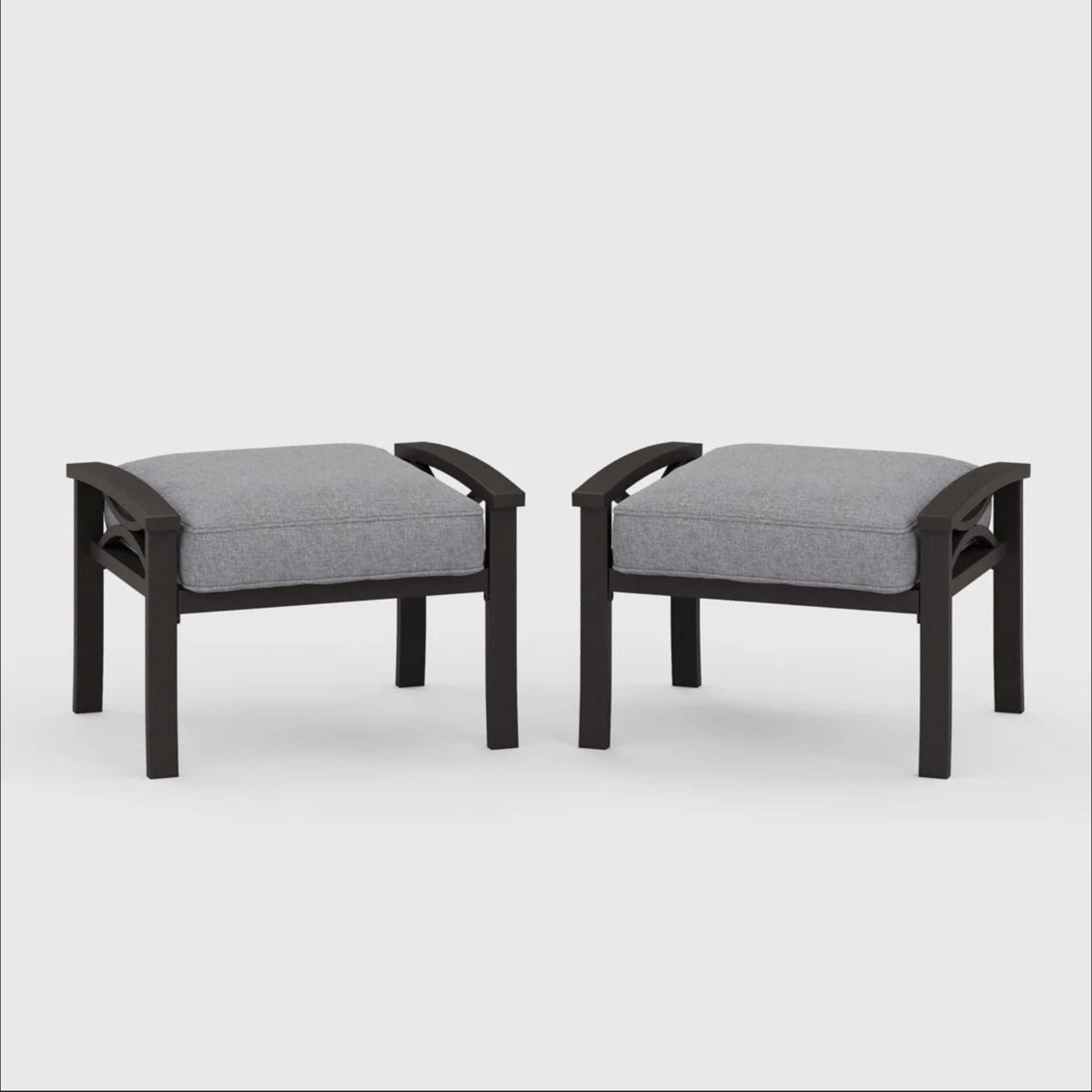 Modern All-Weather Ottomans With Cushions by HouseOfZazla - Set of 2, gray cushions and black frame on Tampa Home & Garden Store