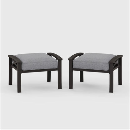 Modern All-Weather Ottomans With Cushions by HouseOfZazla - Set of 2, gray cushions and black frame on Tampa Home & Garden Store