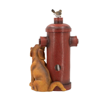 Red fire hydrant water fountain with a dog at the base and a bird on top HouseOfZazla on Tampa Home & Garden Store