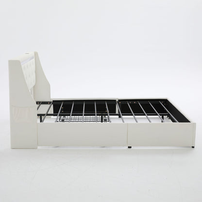 Wingback Upholstered Bed Frame Led and Usb