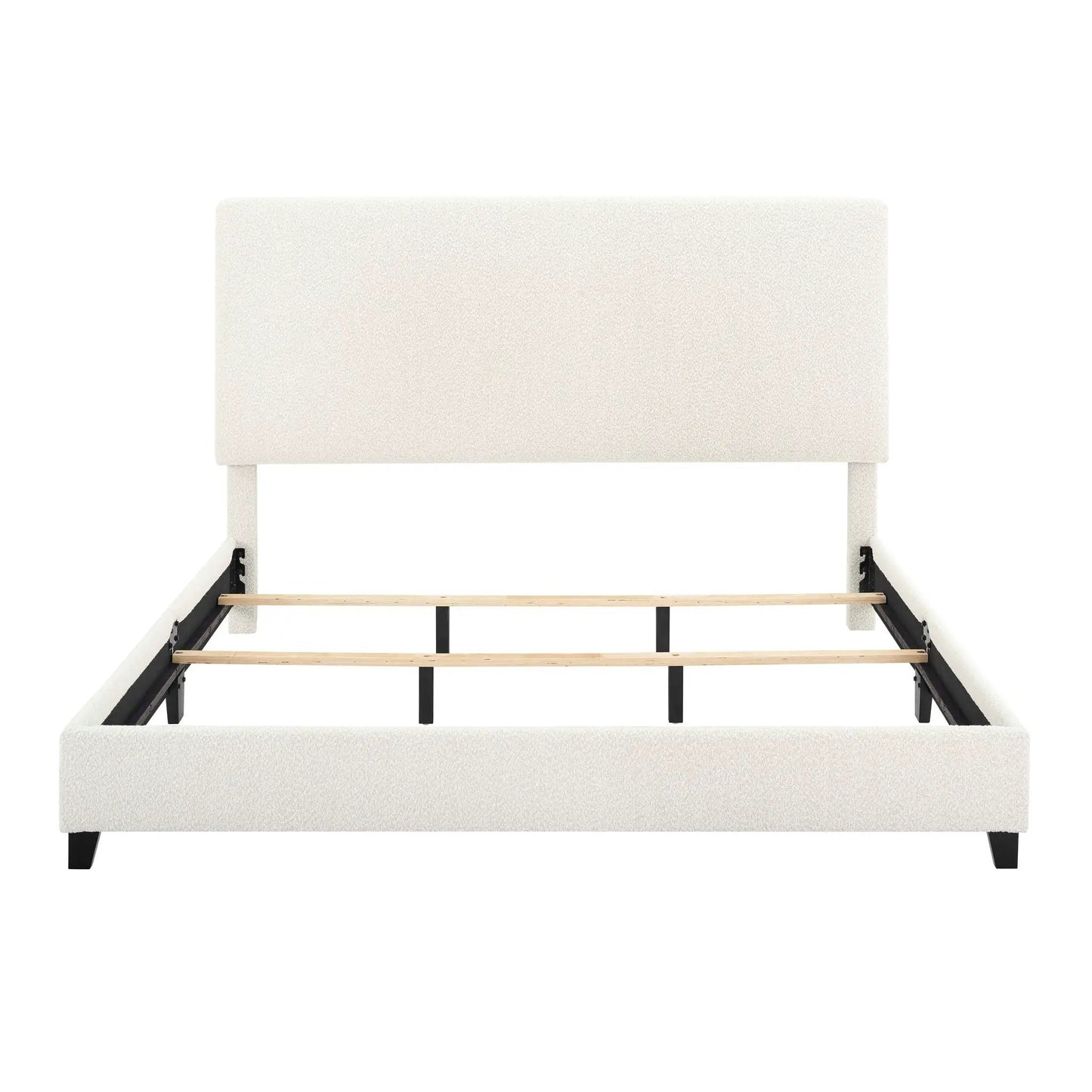 Upholstered Headboard Platform Bed cream fabric exposed wood slats by Unique Piece Furniture on Tampa Home & Garden Store