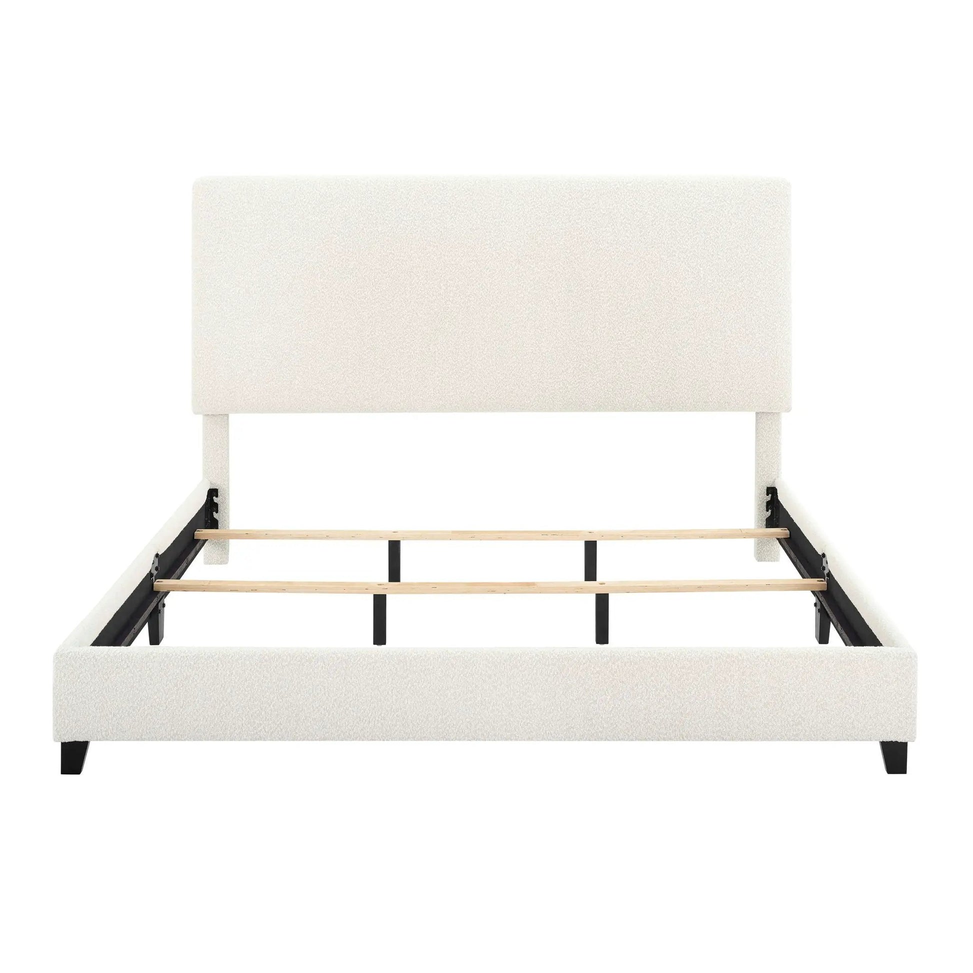 Upholstered Headboard Platform Bed cream fabric exposed wood slats by Unique Piece Furniture on Tampa Home & Garden Store