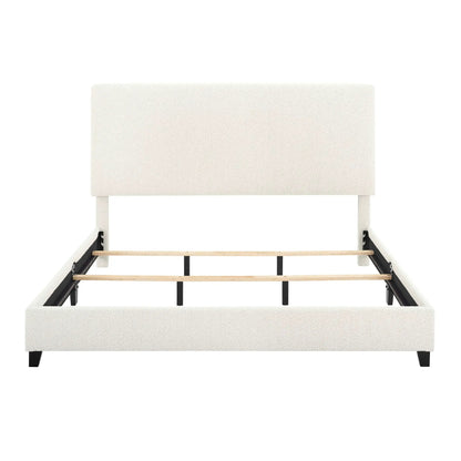 Upholstered Headboard Platform Bed cream fabric exposed wood slats by Unique Piece Furniture on Tampa Home & Garden Store