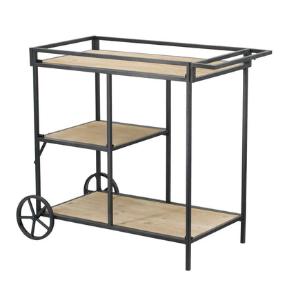 Shelf With Wheel Black and Brown Wood Finish