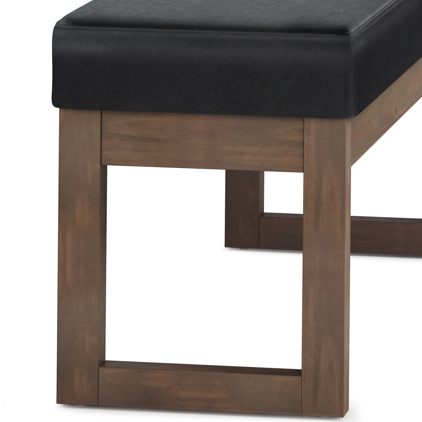 Milltown Large Ottoman Bench Midnight Black storage ottoman with black leather top and wood legs on Tampa Home & Garden Store