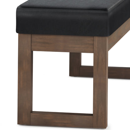 Milltown Large Ottoman Bench Midnight Black storage ottoman with black leather top and wood legs on Tampa Home & Garden Store