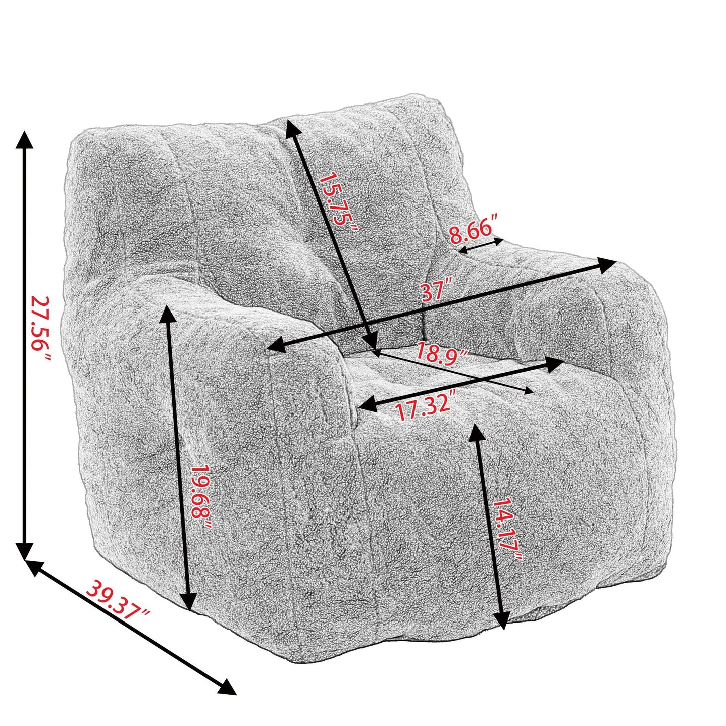 Soft Teddy Fabric Bean Bag Chair With Tufted Foam