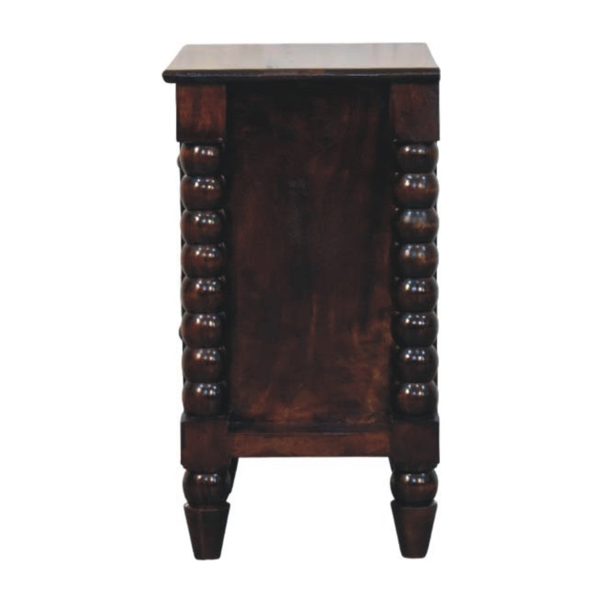 Solid wood spindle nightstand in dark brown finish, dual storage, HouseOfZazla on Tampa Home & Garden Store