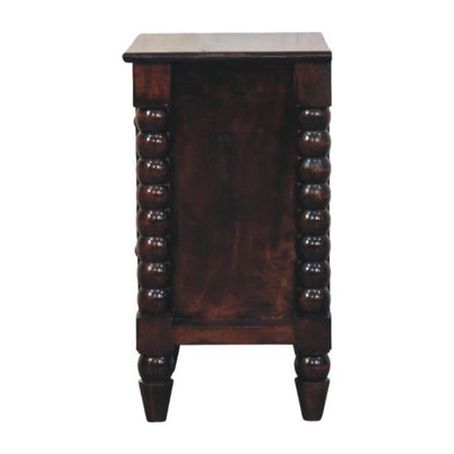 Solid wood spindle nightstand in dark brown finish, dual storage, HouseOfZazla on Tampa Home & Garden Store