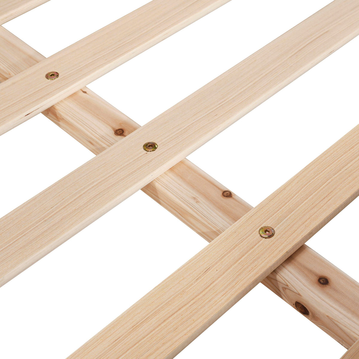 Trundle bed slat frame in light pine with visible screws on Tampa Home & Garden Store
