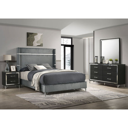 Malcolm Wingback Bedroom Set gray upholstered bed with nightstands and dresser HouseOfZazla on Tampa Home & Garden Store