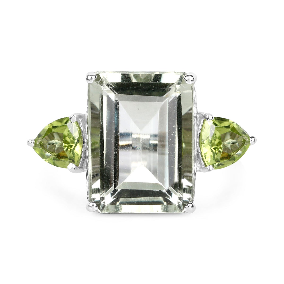 Ring green amethyst center with pear-shaped peridot sides in .925 sterling silver on Tampa Home & Garden Store