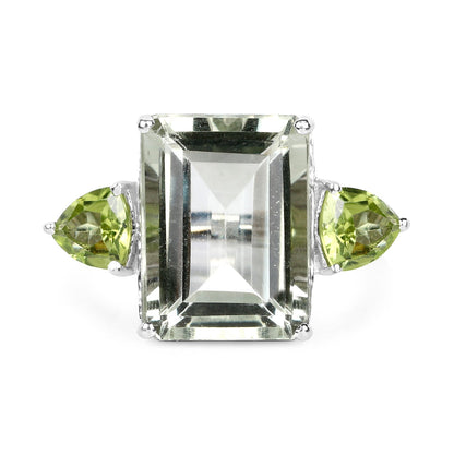 Ring green amethyst center with pear-shaped peridot sides in .925 sterling silver on Tampa Home & Garden Store