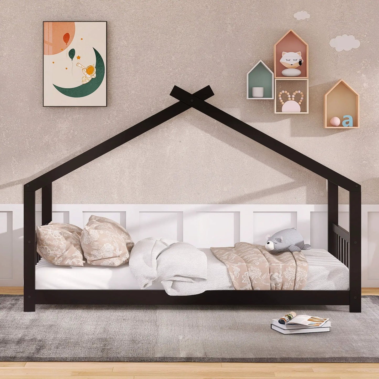 Playhouse Design Bed with Cozy Roof for Kids