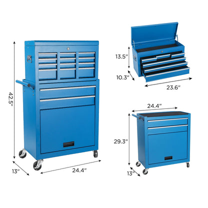 8 Drawer Rolling Tool Chest with Detachable Top Box, blue metal, lockable wheels by HouseOfZazla on Tampa Home & Garden Store