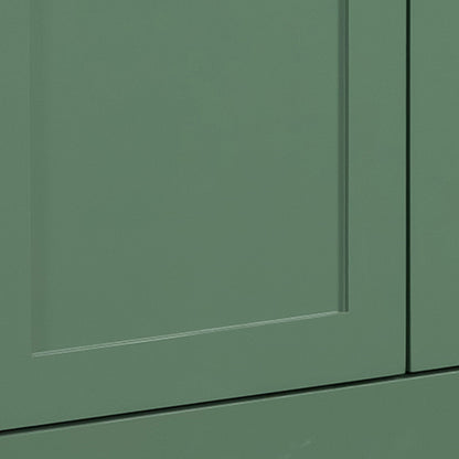 Green solid wood bathroom vanity with storage cabinet doors on Tampa Home & Garden Store