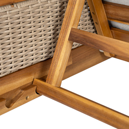 Sun lounger made of solid acacia wood with woven wicker panel on Tampa Home & Garden Store