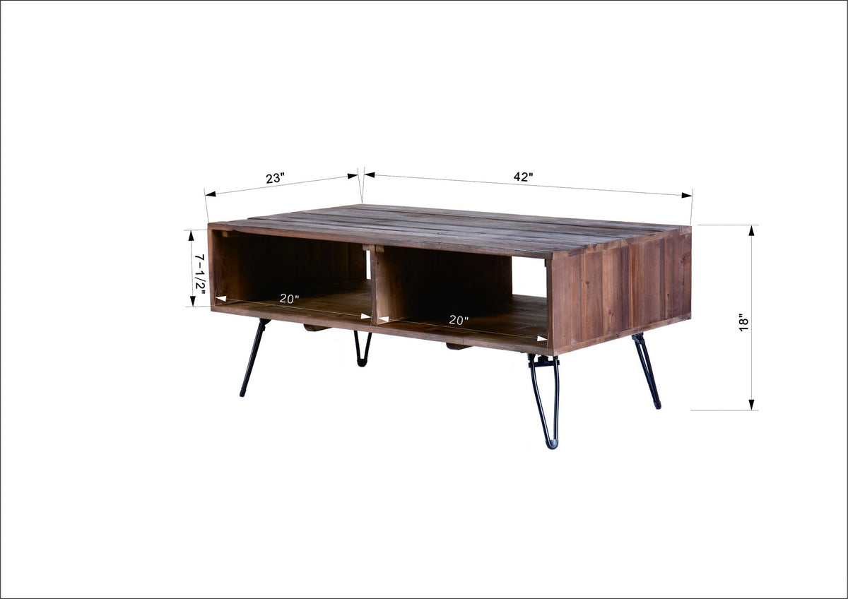 Reclaimed wood cocktail table with open storage black natural finish 42in on Tampa Home & Garden Store