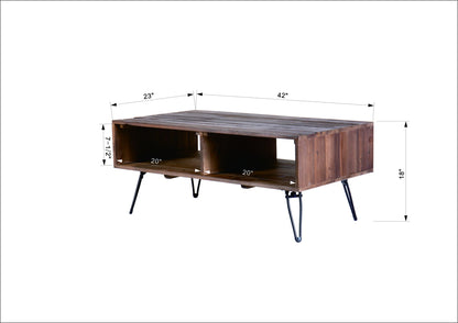 Reclaimed wood cocktail table with open storage black natural finish 42in on Tampa Home & Garden Store