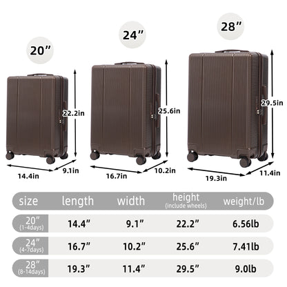 3 Piece ABS Spinner Wheel Luggage Set brown ribbed shell HouseOfZazla includes 20, 24, 28 sizes on Tampa Home & Garden Store