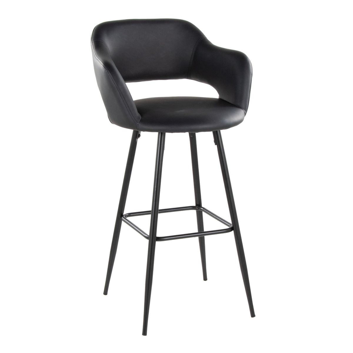 Modern black barstool set of 2 with squarefootrest and leather seat on Tampa Home & Garden Store