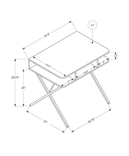 Computer desk blueprint in white with storage shelves and angled legs on Tampa Home & Garden Store