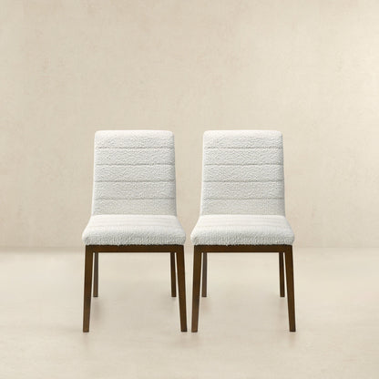 Modern dining chair set with white textured upholstery and dark wood legs, 2 chairs on Tampa Home & Garden Store