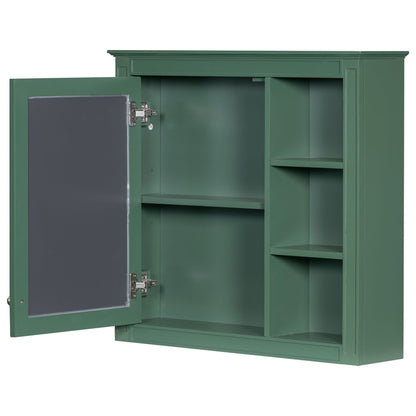 Bathroom vanity cabinet by HouseOfZazla in green with open door and interior shelves on Tampa Home & Garden Store
