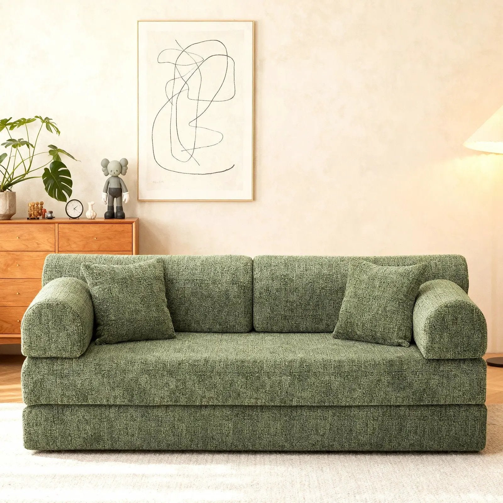 Modern 2 Tone Fabric Convertible Sleeper Sofa Bed futon in green textured fabric on Tampa Home & Garden Store