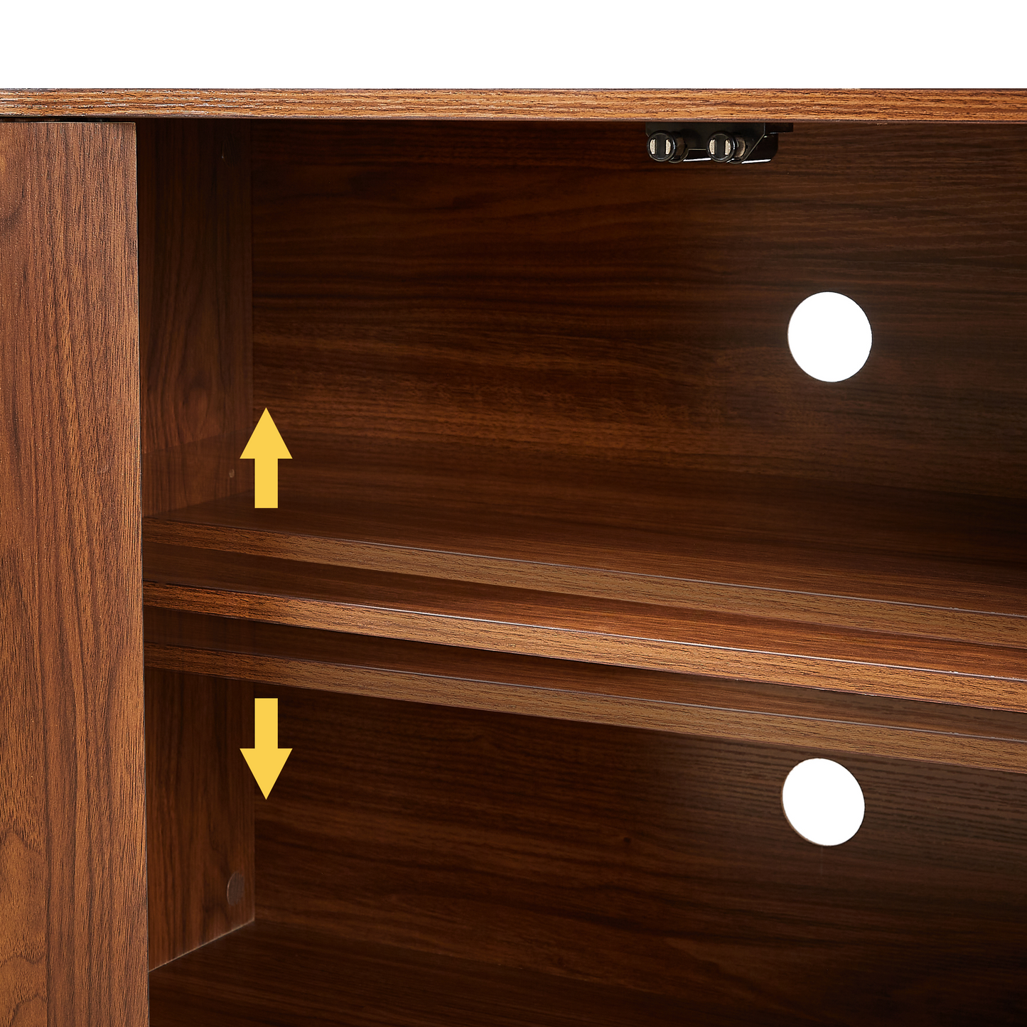 Sideboard storage cabinet interior by HouseOfZazla in dark wood with metal hinges on Tampa Home & Garden Store
