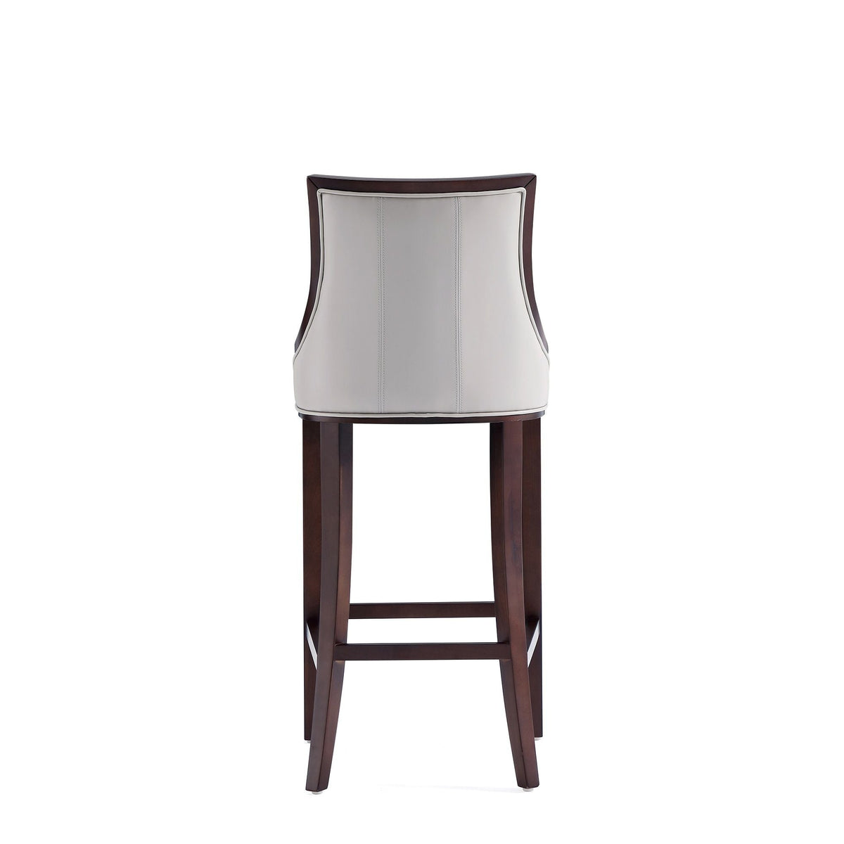 White bar-height stool with solid dark wood frame and white upholstered back HouseOfZazla on Tampa Home & Garden Store