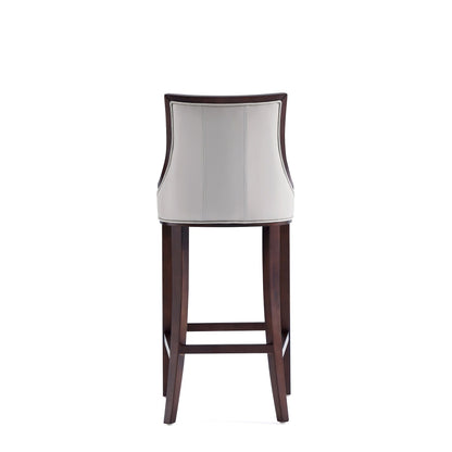 White bar-height stool with solid dark wood frame and white upholstered back HouseOfZazla on Tampa Home & Garden Store
