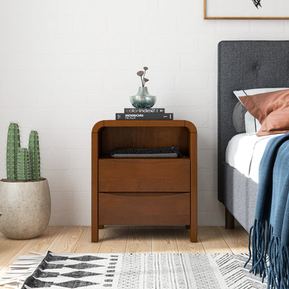 Brown solid-wood 2-drawer nightstand by HouseOfZazla, accent bedside table on Tampa Home & Garden Store