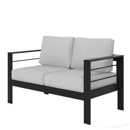 All-Weather Patio Loveseat with Thick Cushions, black frame, grey cushions, HouseOfZazla on Tampa Home & Garden Store