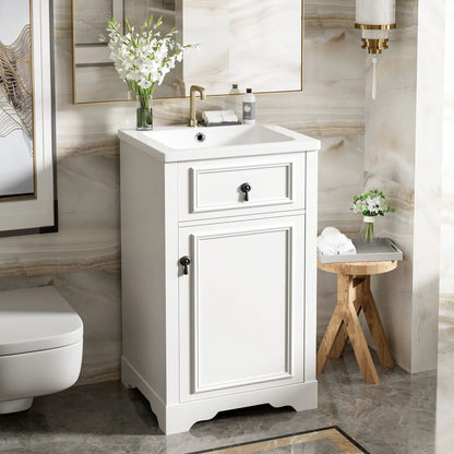 Elegant Vanity With Ceramic Sink and Shelf