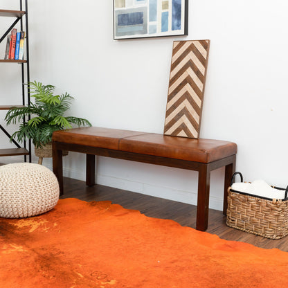 Antique brown upholstered bench with solid wood frame by HouseOfZazla on Tampa Home & Garden Store