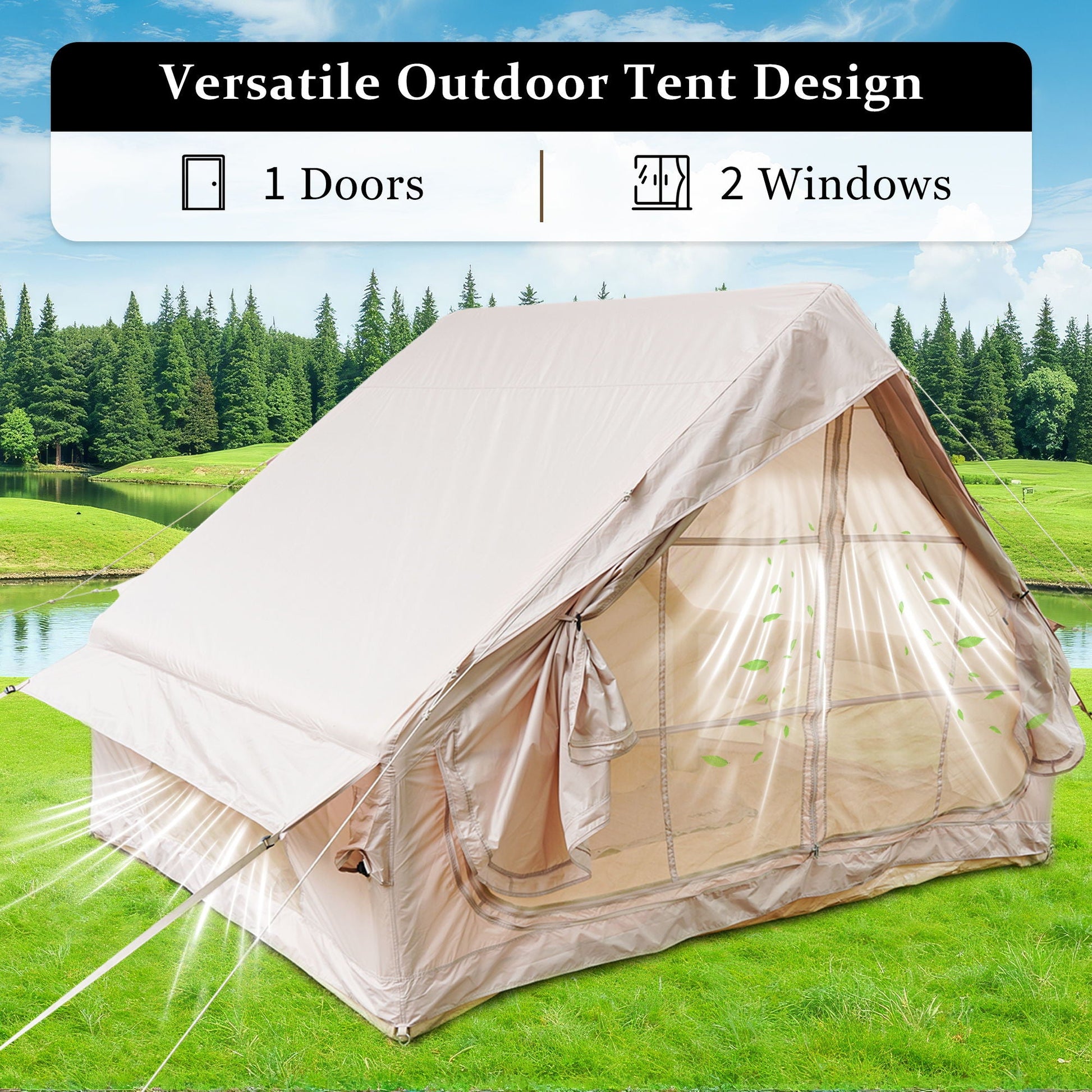 Inflatable glamping tent for 4–6 people by HouseOfZazla, khaki waterproof tent with pump on Tampa Home & Garden Store