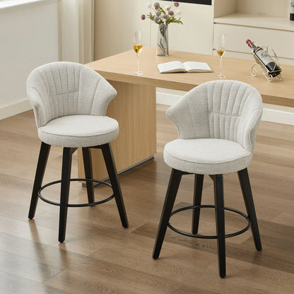 Wing Back Swivel Bar Stools (Set of 2) light gray fabric, black legs, round footrest on Tampa Home & Garden Store