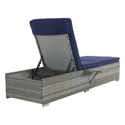 Outdoor sofa PE rattan deck chair gray with navy cushions by HouseOfZazla on Tampa Home & Garden Store